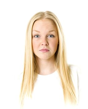 Portrait of a blond woman isolated on white background