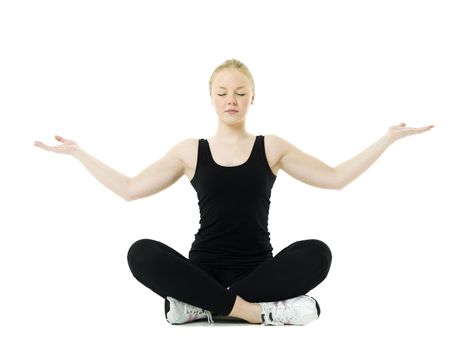 Young woman doing yoga isolated on white background