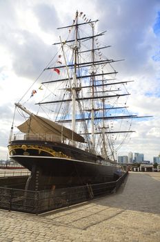 Cutty Sark ship which is docked in Greenwich on display in London.