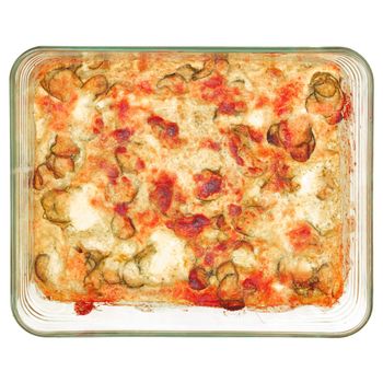 Detail of courgettes (zucchini) pizza - isolated over white background