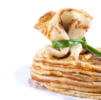 pancake in the form of sac on a pile of pancakes