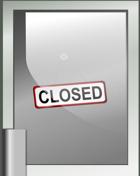 illustration depicting a closed sign hanging from a glass door.