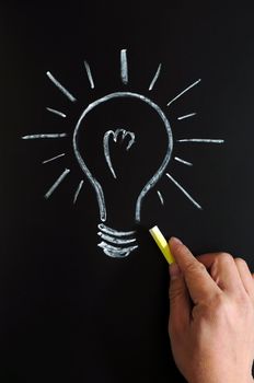 Light bulb drawn with chalk, symbol of innovation and idea