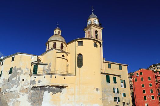the ancient Basilica in Camogli, famous small town in Liguria, Italy