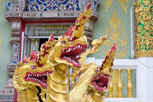 Tri heads Dragon idol in Buddhism temple, Dai sa ket, Chiang Mai, Thailand