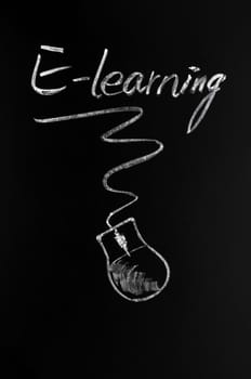 E-learning concept drawn with chalk on blackboard
