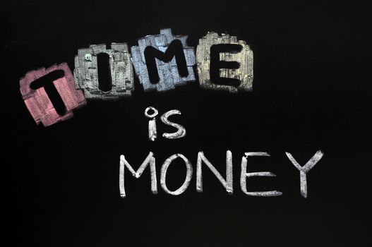 Time is money written with chalk on blackboard