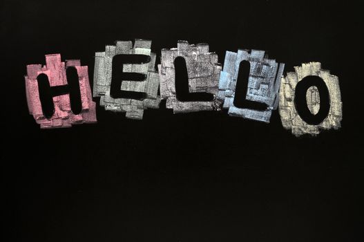 Hello written with chalk on blackboard