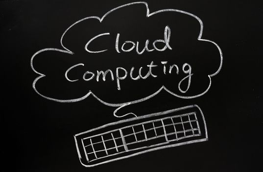 Cloud computing concept drawn with chalk on blackboard
