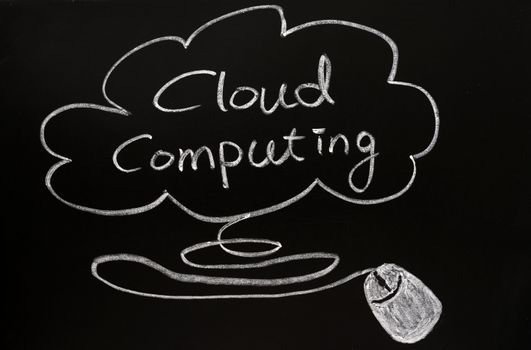 Cloud computing concept drawn with chalk on blackboard