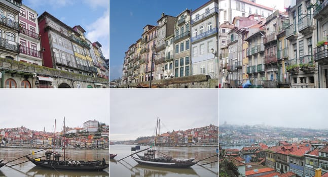 Set of pictoresque views of the town of Oporto (Porto) in Portugal, Europe