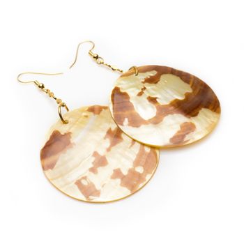 Tiger shell earrings. Isolated on white background with light shadow