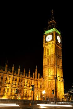 The houses of parliament and Big Ben illuminated at night