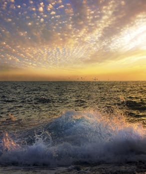 unusual sunset over the Mediterranean sea