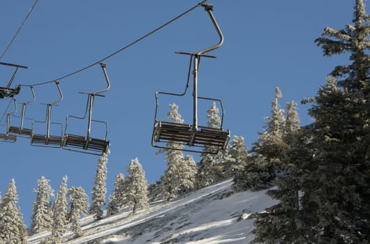 Empty chair lifts at Mr. Baldy Ski Resort