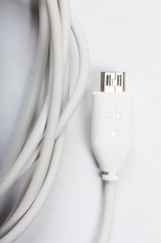Closeup view of white usb cable