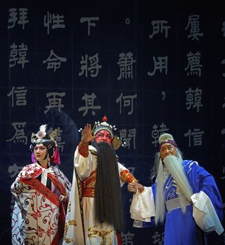 CHENGDU - JUN 1: chinese Beijing opera performer make a show on stage to compete for awards in 25th Chinese Drama Plum Blossom Award competition at Shengge theater.Jun 1, 2011 in Chengdu, China.
Chinese Drama Plum Blossom Award is the highest theatrical award in China.