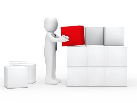 businessman with tie stack red cube box