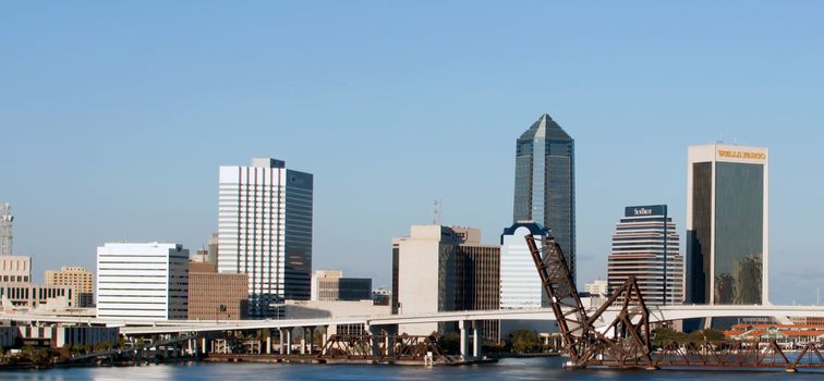 Jacksonville florida skyline and the St Johns River downtown
