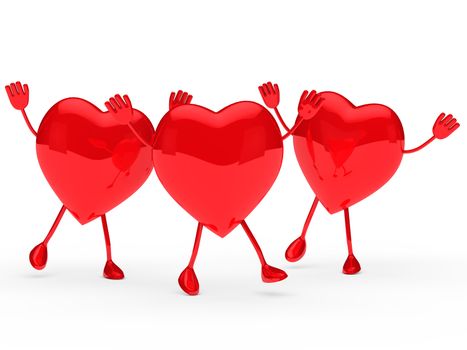 glossy red valentine hearts wave and jump