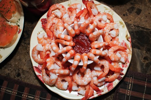 An appetizer of tiger shrimp on a plate