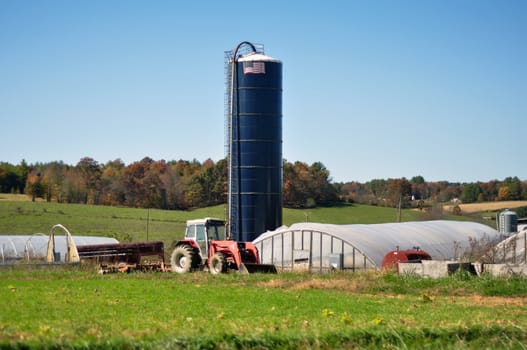 Country Farm Landscape With Tractor