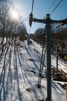 views from a ski lift during vacation on sunny day