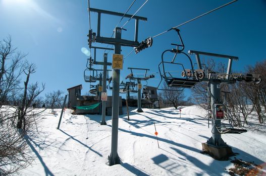 views from a ski lift during vacation on sunny day