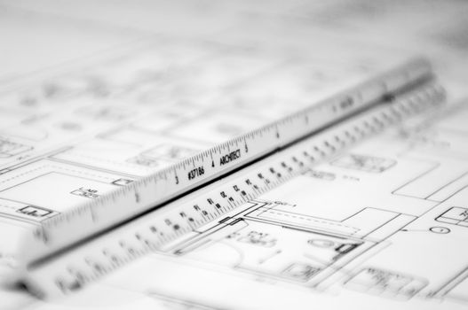 scale ruler and floor plan cad drawings for a project