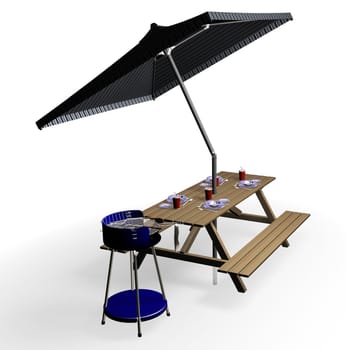 3D render of barbecue items