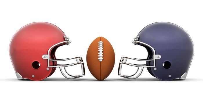 3D render of a football and helmets