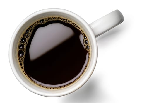 Coffee cup on grey background (seen from above) with clipping path
