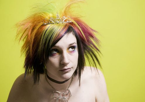 Close-up of a colorful young punk girl