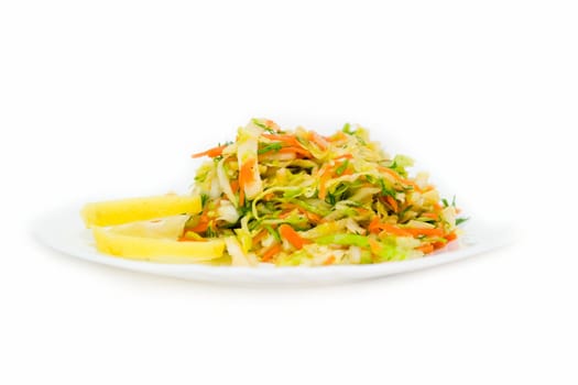 Cabbage and carrot salad on a white background