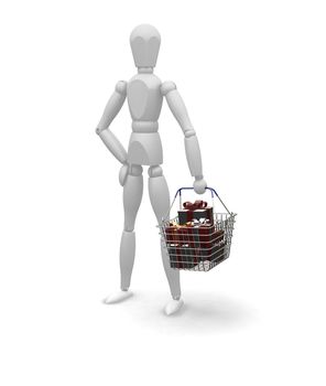 3D render of a person with a basket full of presents