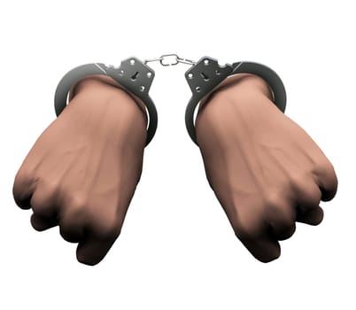 3D render of handcuffed hands