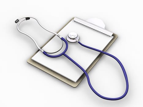 3D render of a stethoscope on a clipboard