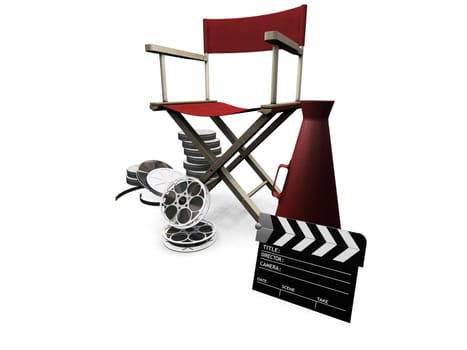 3D render of movie items isolated on white background