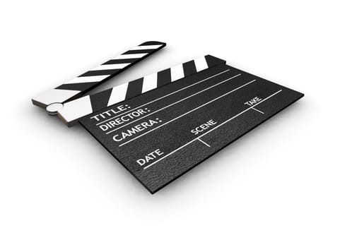 3D render of a clapper board on a white background
