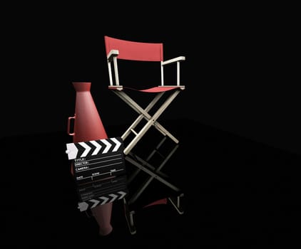3D render of movie items on black background