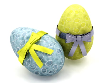 3D render of Easter eggs with ribbons