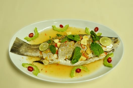 Steamed snapper fish with lemon ,spicy food