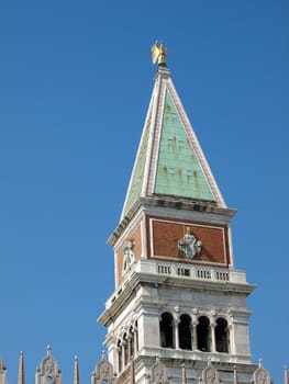 Venice - the highest fragment of the Tower of the Saint Mark seen from the courtyard of the Palace of Doges