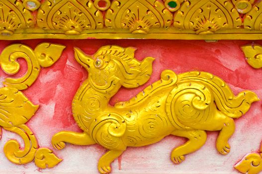 Native Thai style of animal pattern in Buddhist temple, Thailand