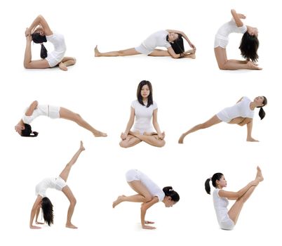 Collection of woman in yoga on white background