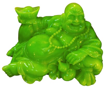 Green jade carved as a Buddha. Can be worshiped at home