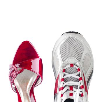 Women's and men's shoes isolated on white background