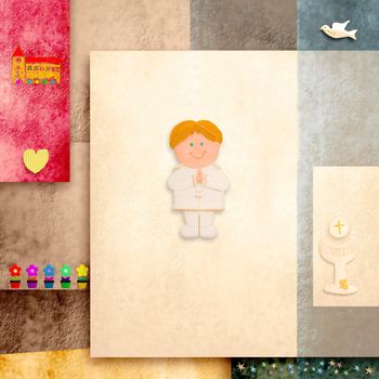 holy communion invitation cute blonde boy and blank space for text
