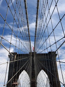 a manhattan bridge door in suspension with cables