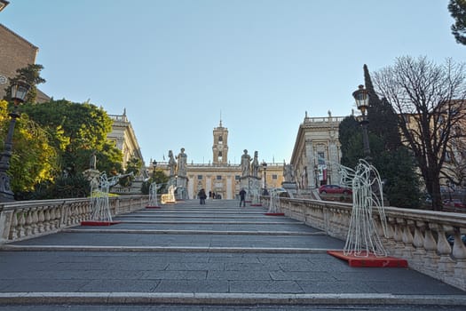 Looking up the steps at a Monument in Rome Italy